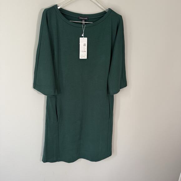 Eileen Fisher Bateau Boat Neck Ponte Knit Dress Womens XXS Green Pockets New - Picture 4 of 7